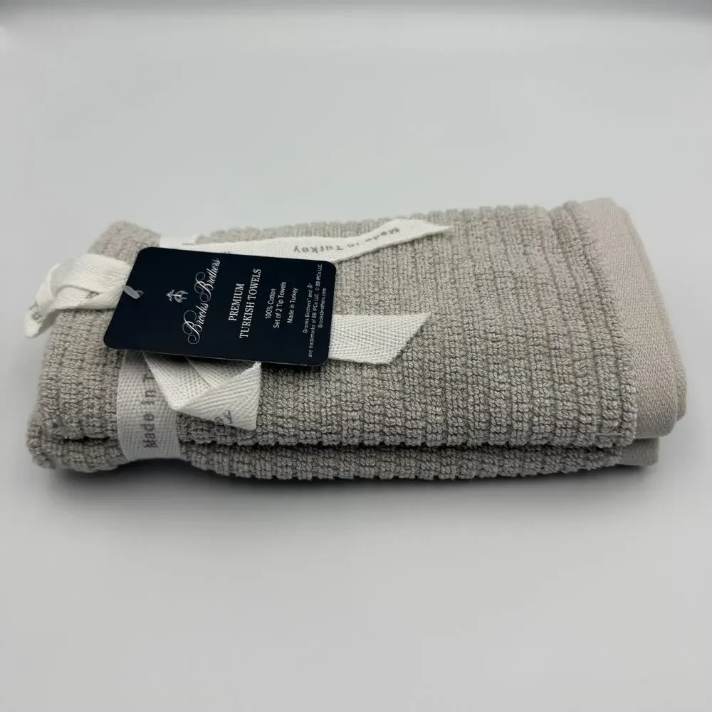 Brooks Brothers Premium Turkish Cotton Finger Tip Towels Set of 2 Taupe Gray NWT